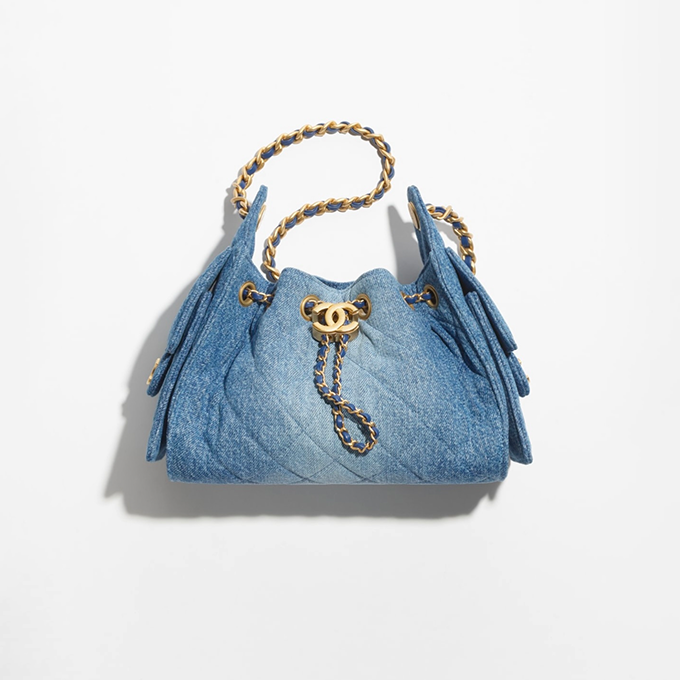 chanel 25 mini faded wash denim quilted chain tote bag